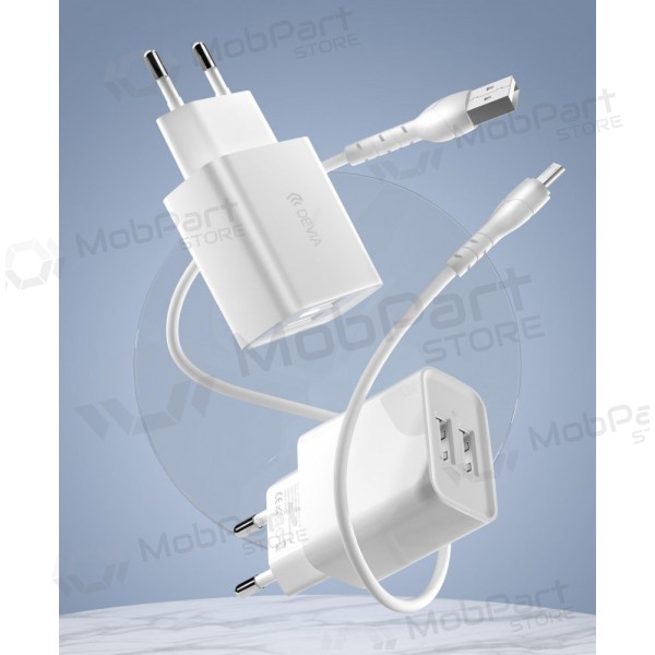 Caricatore Devia Smart x 2 USB (2.4A) + MicroUSB, (bianca)