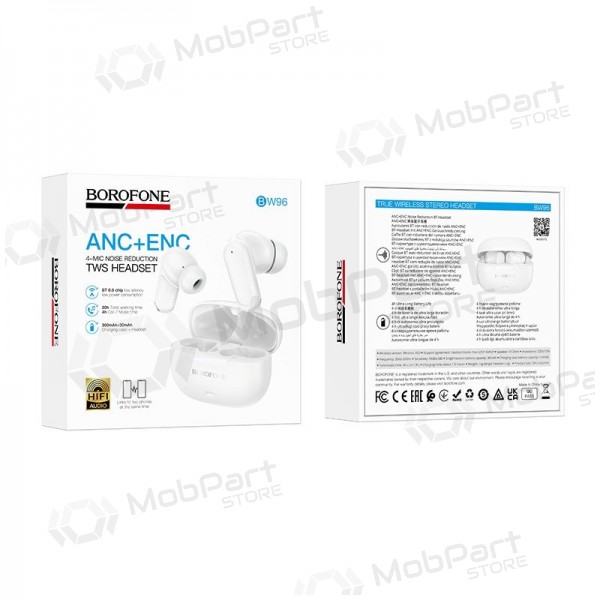 Cuffie wireless Borofone BW96 Bluetooth ANC ENC USB-C bianche