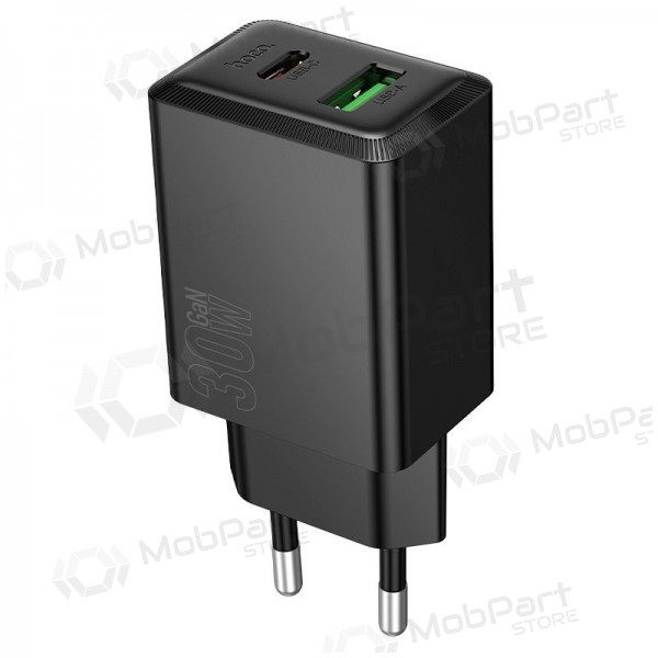 Caricabatterie per telefono Hoco N71 30 W GaN USB-C + USB-A nero