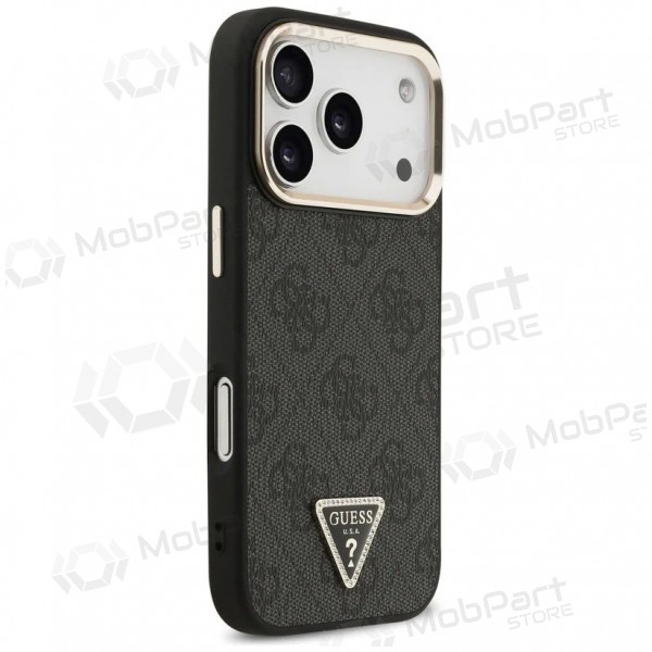 Custodia per Apple iPhone 17 Pro Max - Guess PU Leather 4G Strass Triangle Logo Gold Frame MagSafe (nera)