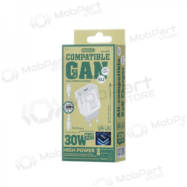 Caricabatterie per telefono Remax RP-U71 30 W GaN USB-C con cavo USB-C 1 m bianco