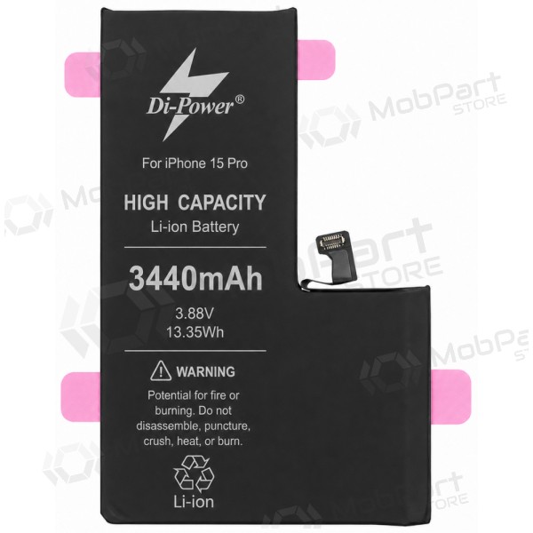 Batteria Apple iPhone 15 Pro, Di-Power 3440 mAh (capacità aumentata)