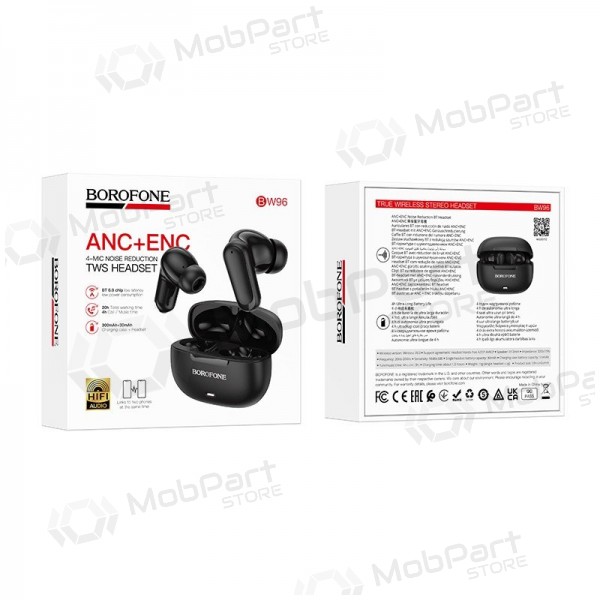 Cuffie wireless Borofone BW96 Bluetooth ANC+ENC USB-C nere