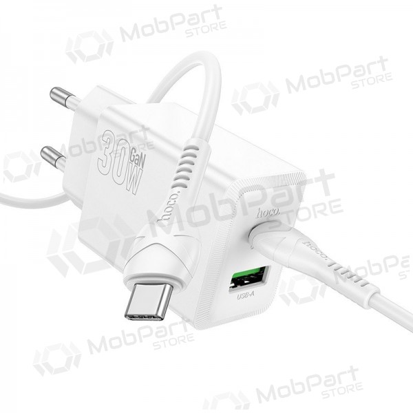 Caricabatterie per telefono Hoco N71 30 W GaN USB-C + USB-A con cavo USB-C 1 m bianco