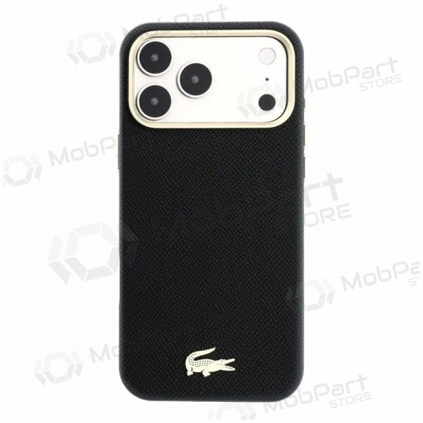 Custodia per Apple iPhone 18 Pro - Lacoste PU Leather Champs Elysees Gold Logo MagSafe (nera)