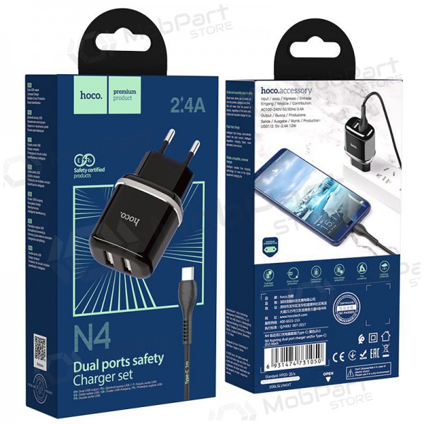 Caricatore Hoco N4 + Type-C (2.4A) (nero)