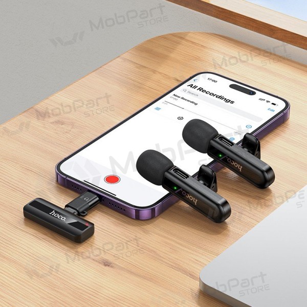 Belaidžių mikrofonų rinkinys Hoco L20A USB-C/Lightning nero