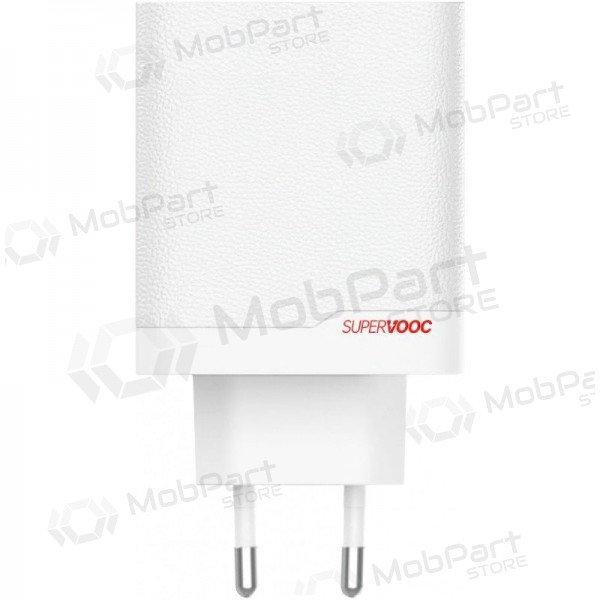 Caricabatterie per telefono OnePlus SuperVOOC 120 W USB-C + USB-A GaN PD QC PPS bianco.