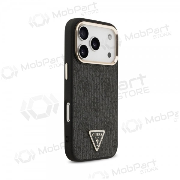 Custodia per Apple iPhone 18 Pro Max - Guess PU Leather 4G Strass Triangle Logo Gold Frame MagSafe (nero)