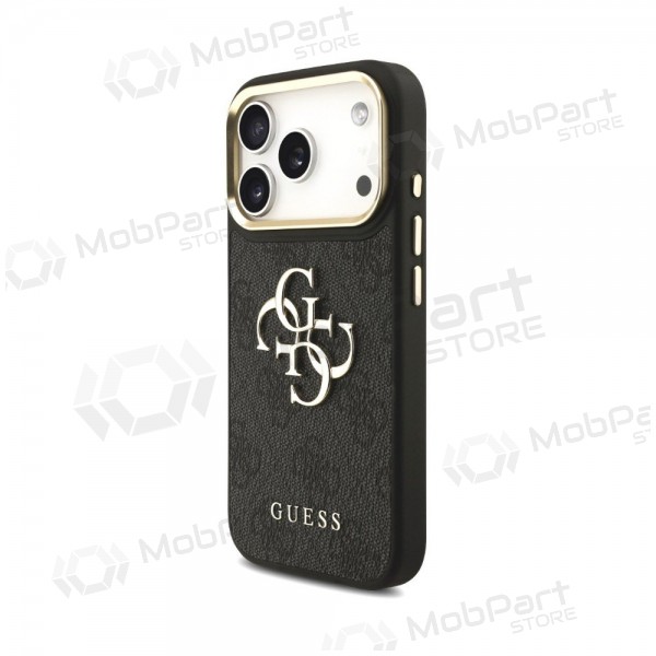 Custodia per Apple iPhone 18 Pro - Guess PU Leather 4G Metal Logo Gold Frame (nera)