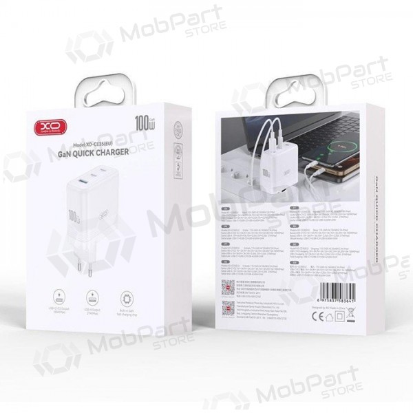 Caricabatterie per telefono XO CE35 100 W 2x USB-C + USB-A bianco