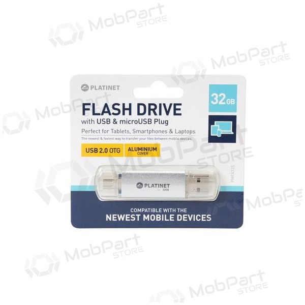 Chiavetta Platinet 32GB OTG USB 2.0 + microUSB (d'argento)