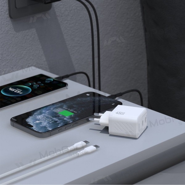 Caricabatterie per telefono Dudao A28PC 45 W GaN 2x USB-C con cavo USB-C 1 m bianco