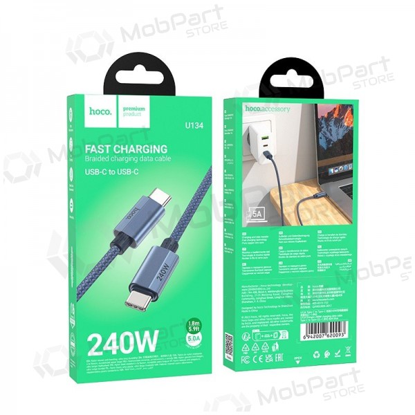 Cavo USB-C Hoco U134 USB-C a USB-C 1.8 m 240 W nero