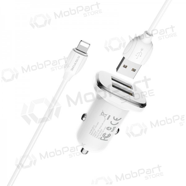 Caricatore automobilinis Borofone BZ12 USB + Lightning (2.4A) (bianca)