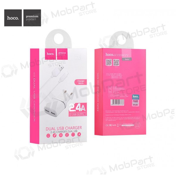 Caricatore HOCO C12 Smart Dual USB + Lightning cavo (5V 2.4A) (bianca)