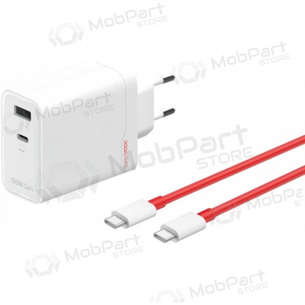 Caricabatterie per telefono OnePlus SuperVOOC 120 W USB-C + USB-A GaN PD QC PPS bianco.