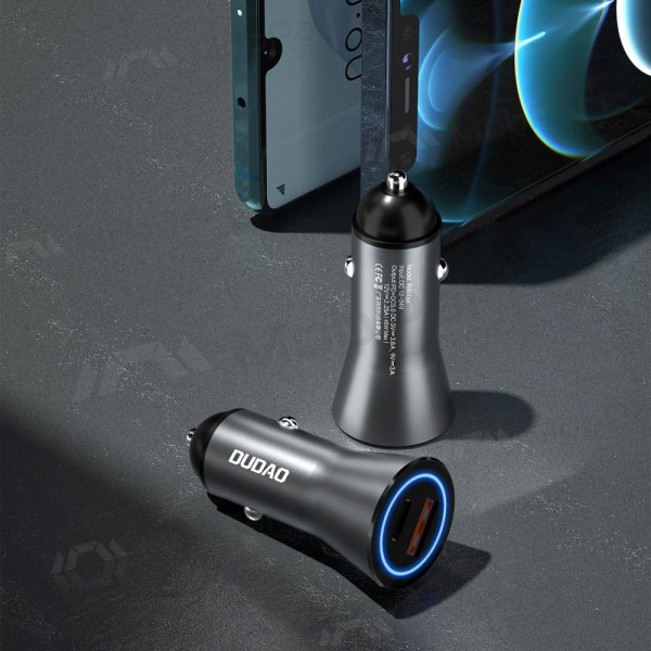 Caricabatterie per telefono da auto Dudao R4Max 55 W USB-C + USB-A grigio