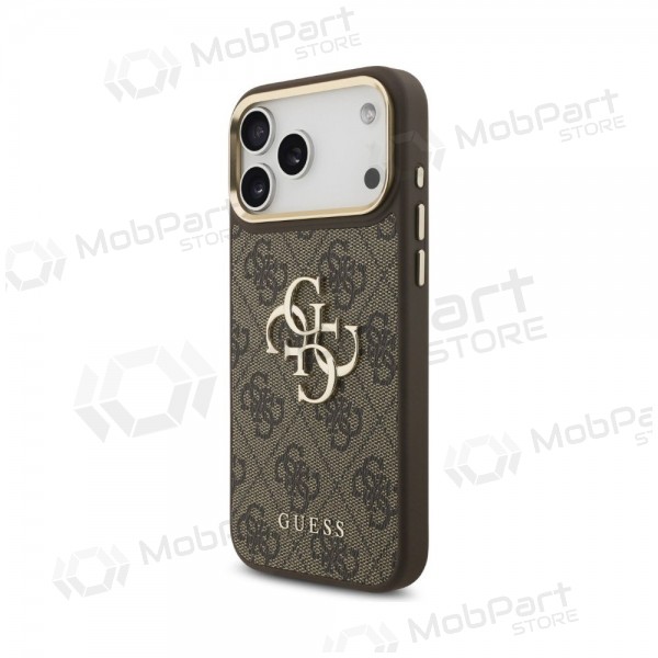 Custodia per Apple iPhone 18 Pro Max - Guess PU Leather 4G Metal Logo Gold Frame (marrone)