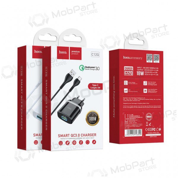 Caricatore HOCO C12Q Smart USB + microUSB cavo (QC3.0) (nero)