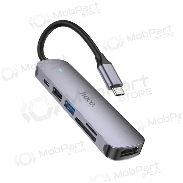 Adattatore USB-C Hoco HB28 USB-C a HDMI + USB 3.0 + USB 2.0 + SD + TF + PD grigio