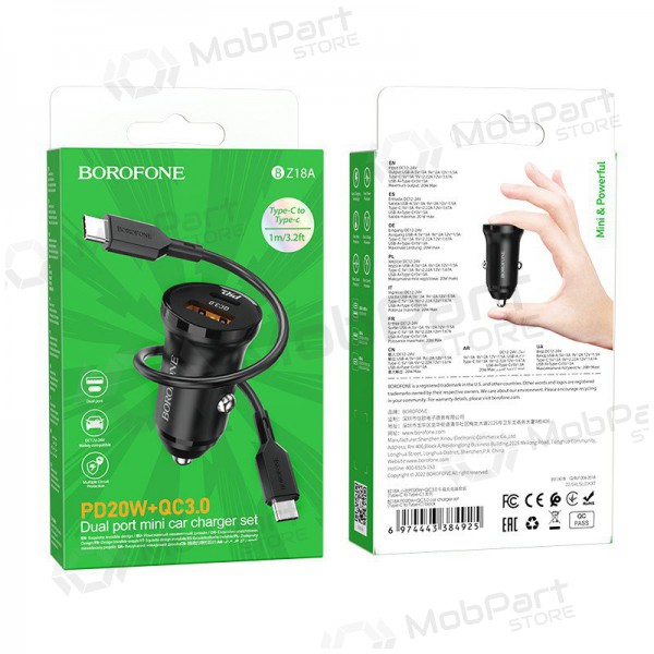 Caricatore automobilinis Borofone BZ18A USB-A/Type-C PD20W+QC3.0 + Type-C (nero)