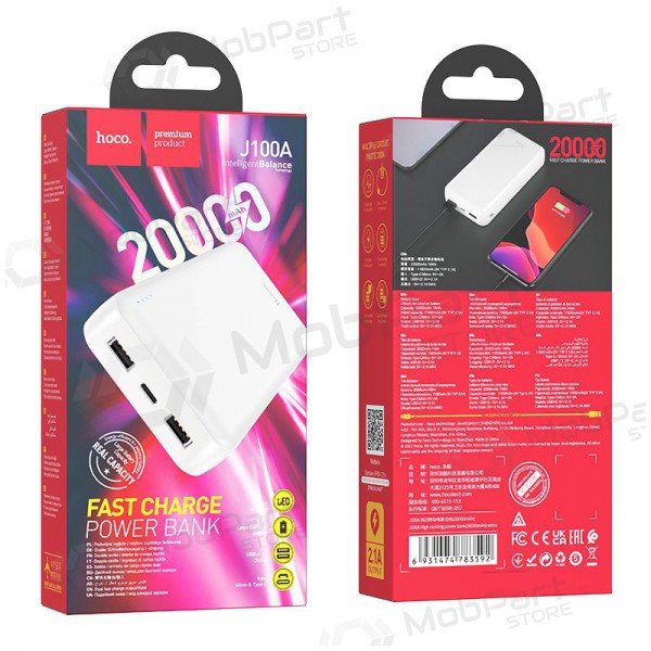 Batteria esterna Power Bank Hoco J100A 2xUSB-A 20000mAh bianco Batteria esterna Power Bank Hoco J100A 2xUSB-A 20000mAh bianco