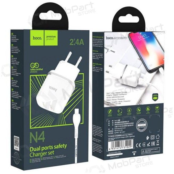 Caricatore HOCO N4 Aspiring Dual USB + type-C cavo (5V 2.4A) (bianca)