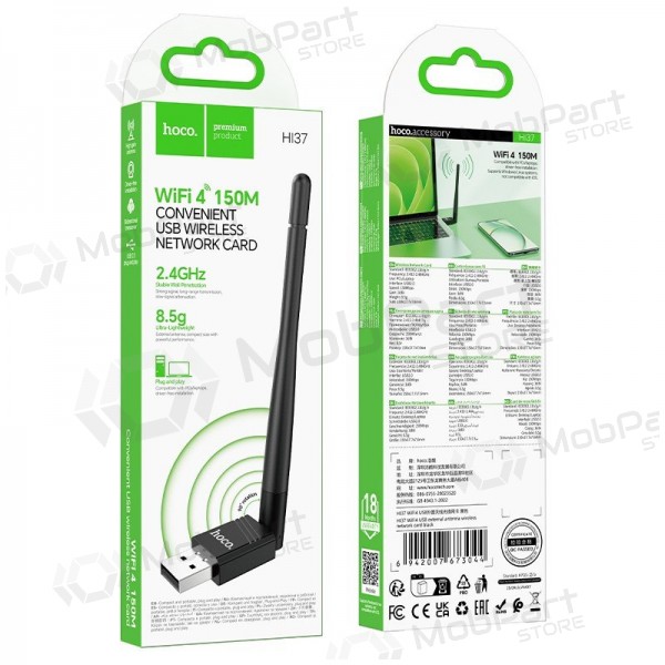 Adattatore USB Wi-Fi Hoco HI37 USB Wi-Fi 4 nero