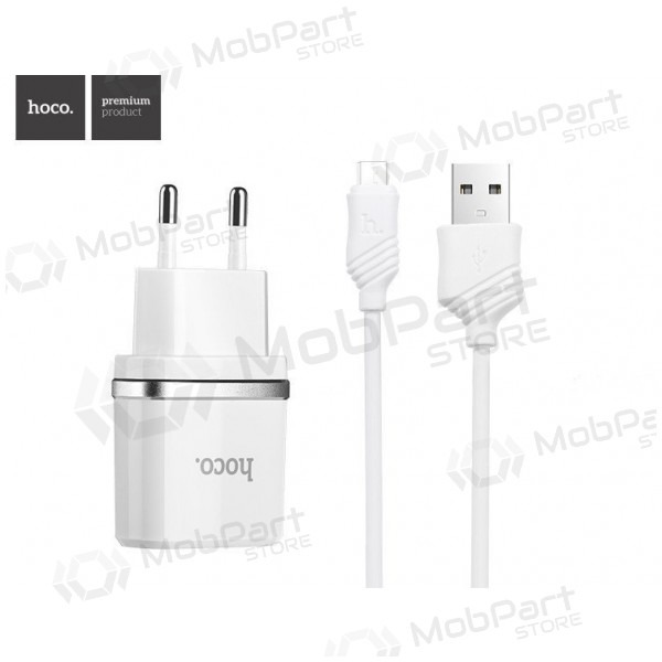 Caricatore HOCO C12 Smart Dual USB + Lightning cavo (5V 2.4A) (bianca)