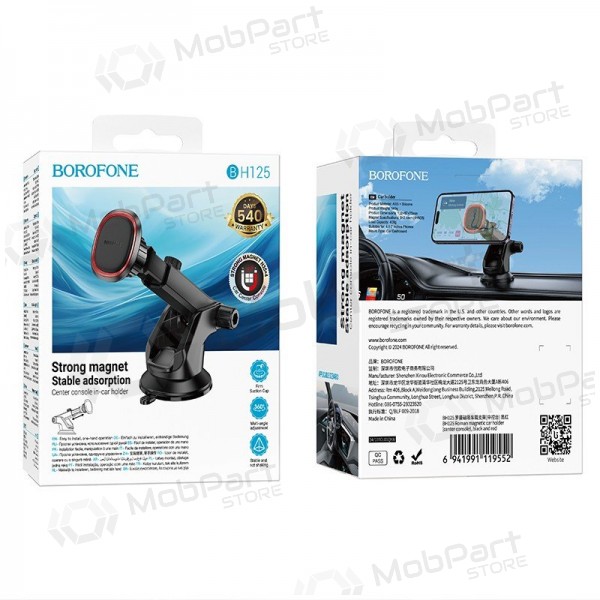Supporto per telefono da auto Borofone BH125 sul cruscotto 4.5–7 pollici.