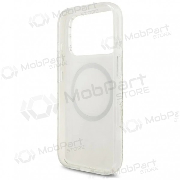 Custodia per Apple iPhone 18 Pro - Guess IML Flowers Allover Strap MagSafe (bianca)