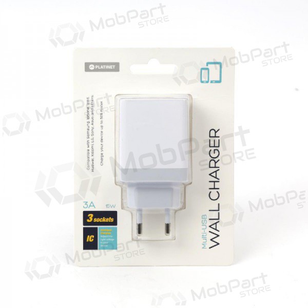 Caricatore Platinet QuickCharge 3xUSB (15W 3A) (bianca)