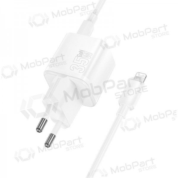 Caricabatterie per telefono Hoco N66 35 W GaN USB-C + USB-A con cavo Lightning 1 m bianco