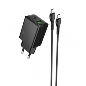 Caricabatterie per telefono Hoco N71 30 W GaN USB-C + USB-A con cavo USB-C da 1 m nero