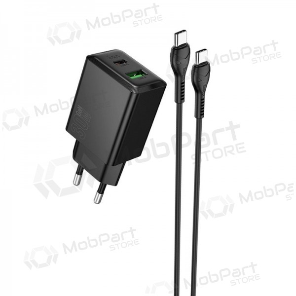 Caricabatterie per telefono Hoco N71 30 W GaN USB-C + USB-A con cavo USB-C da 1 m nero