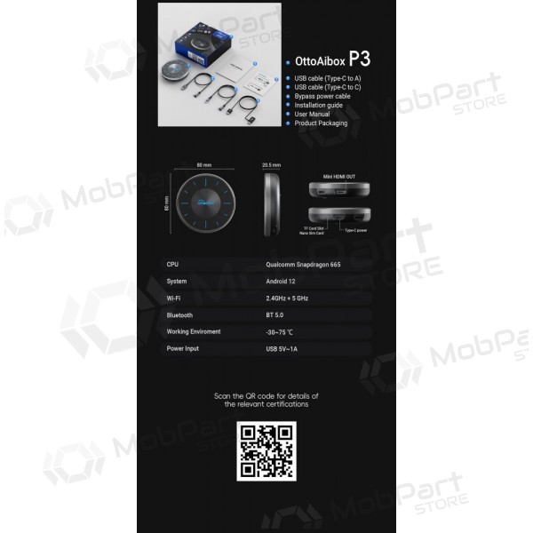 Adattatore wireless CarPlay / Android Auto Ottocast OttoAiBox P3 PCS46 nero
