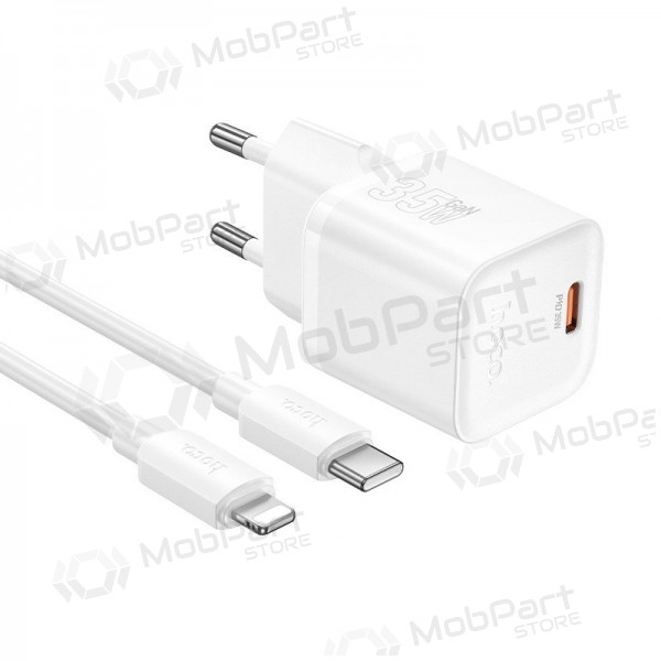 Caricabatterie per telefono Hoco N66 35 W GaN USB-C + USB-A con cavo Lightning 1 m bianco