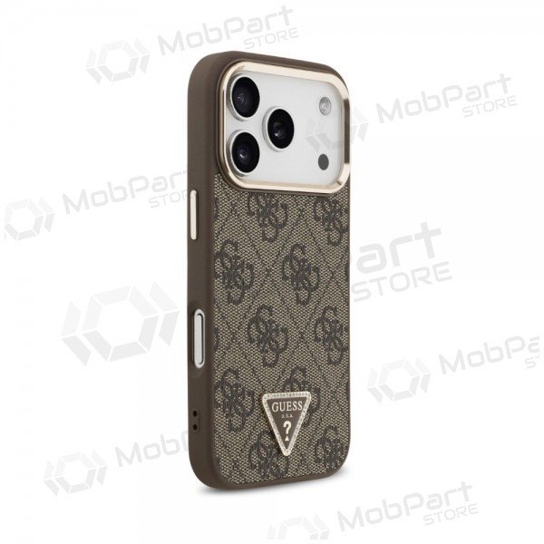 Custodia per Apple iPhone 18 Pro Max - Guess PU Leather 4G Strass Triangle Logo Gold Frame MagSafe (marrone)