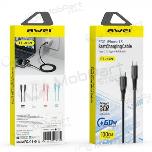 USB cavo Awei CL-182C USB-C to USB-C 1.0m bianca