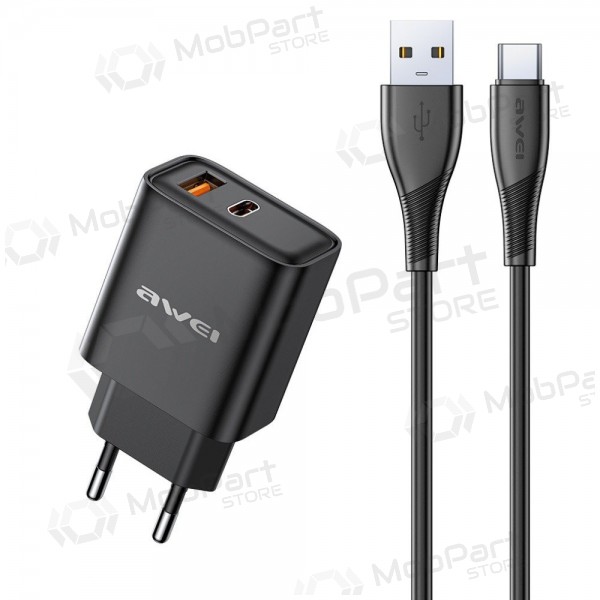 Caricabatterie per telefono Awei PD81T-EU 22.5 W USB-C + USB-A PD nero