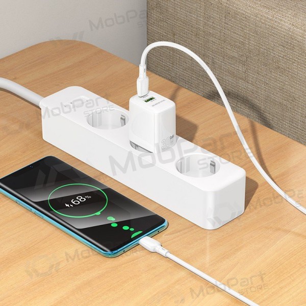 Caricabatterie per telefono Borofone BN29 30 W USB-C + USB-A con cavo USB-C 1 m bianco