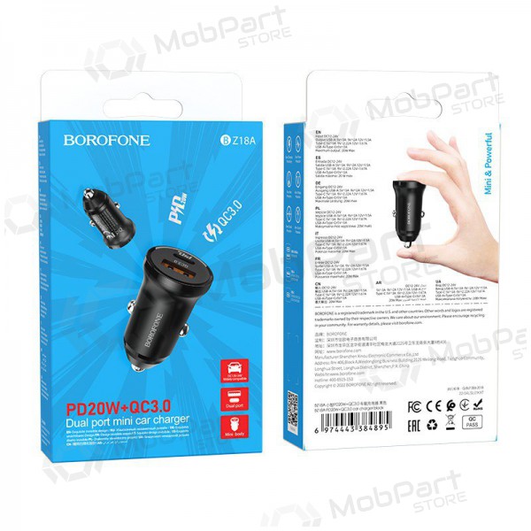 Caricatore automobilinis Borofone BZ18A USB-A/Type-C PD20W+QC3.0 (nero)