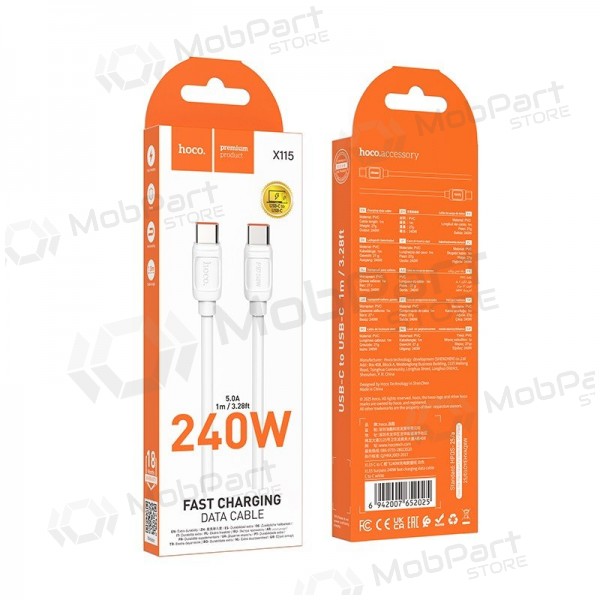 Cavo USB-C Hoco X115 USB-C a USB-C 1 m 240 W bianco