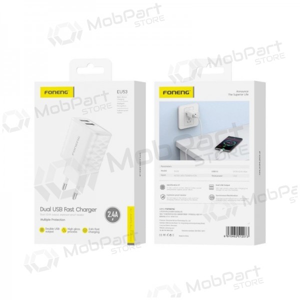 Caricabatterie telefono Foneng EU53 12 W USB-A bianco