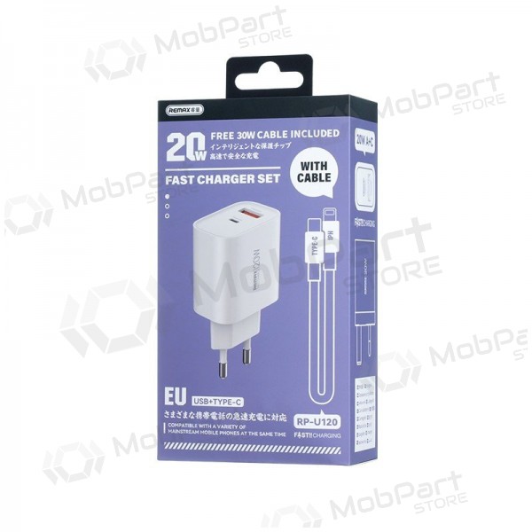Caricabatterie per telefono Remax RP-U120 20 W USB-C + USB-A con cavo Lightning 1 m bianco
