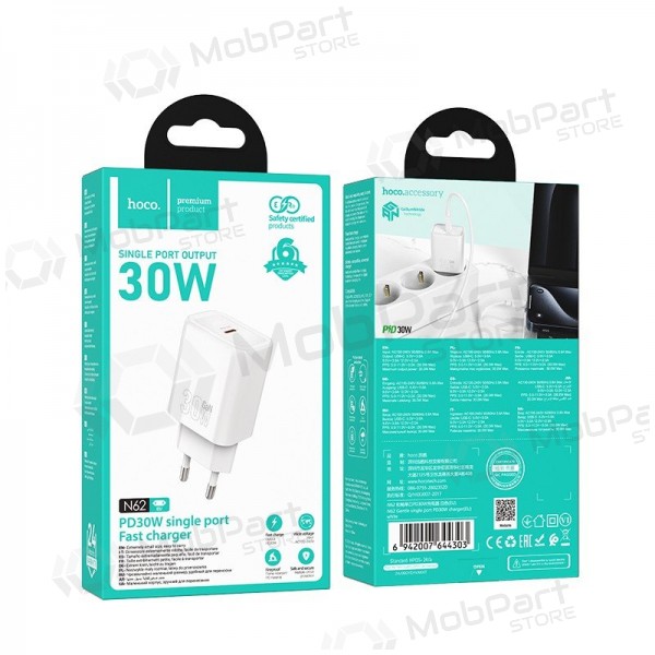 Caricabatterie per telefono Hoco N62 30 W GaN USB-C bianco
