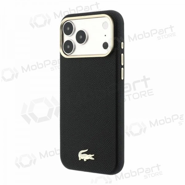 Custodia per Apple iPhone 18 Pro Max - Lacoste PU Leather Champs Elysees Gold Logo MagSafe (nera)