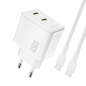 Caricabatterie per telefono Dudao A28PC 45 W GaN 2x USB-C con cavo USB-C 1 m bianco