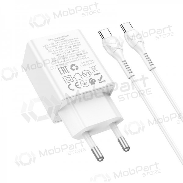 Caricabatterie per telefono Hoco N71 30 W GaN USB-C + USB-A con cavo USB-C 1 m bianco